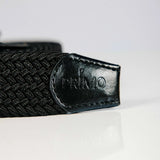 Black woven belt with 'PRIMO' logo on a white background