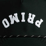 Black cap with 'PRIMO' embroidered in white on a plain background