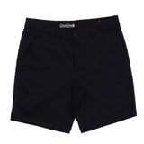 Black shorts with a brand logo on a white background