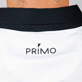 White shirt with 'PRIMO' logo on a plain background
