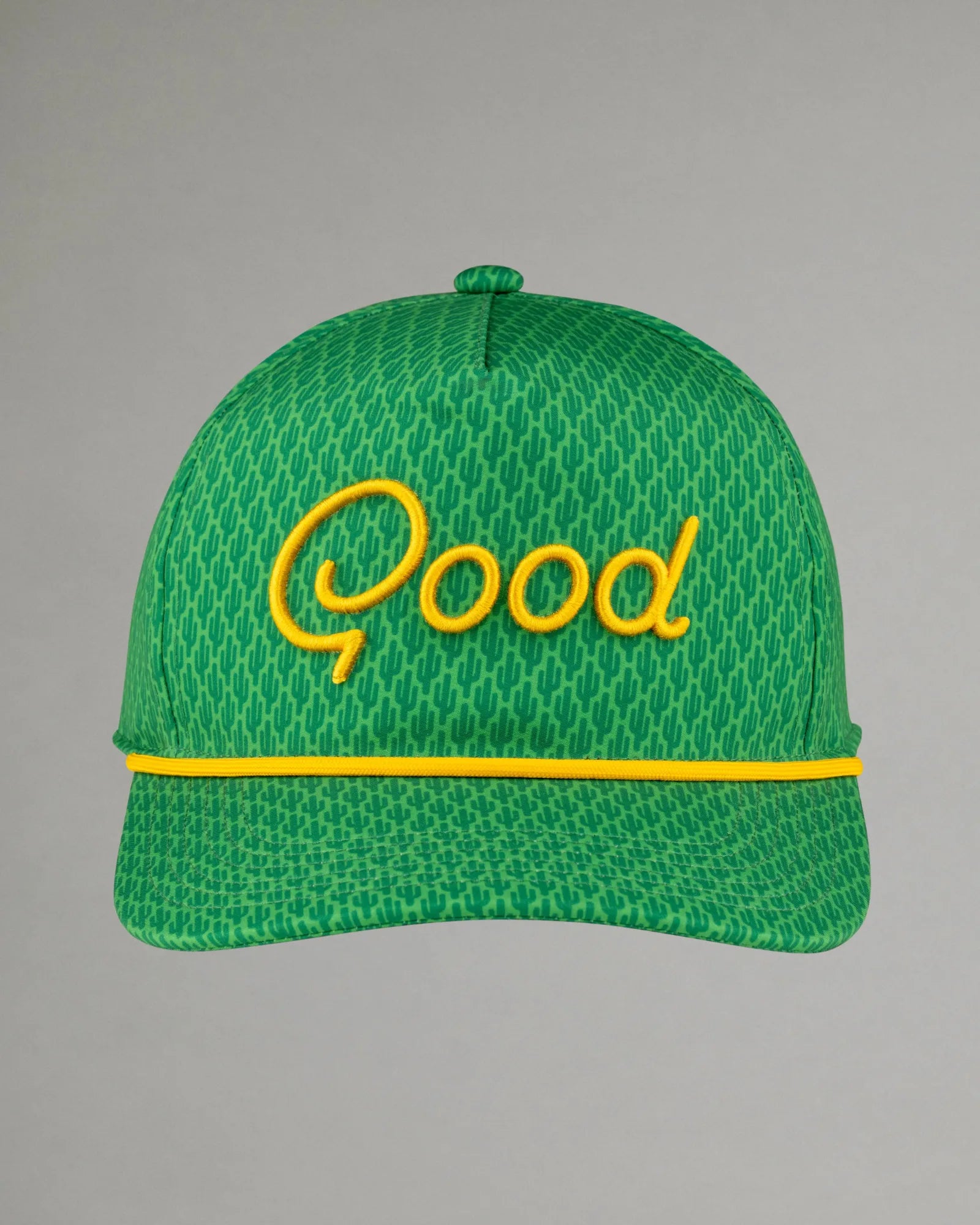 Green cap with yellow 'Good' text on a gray background