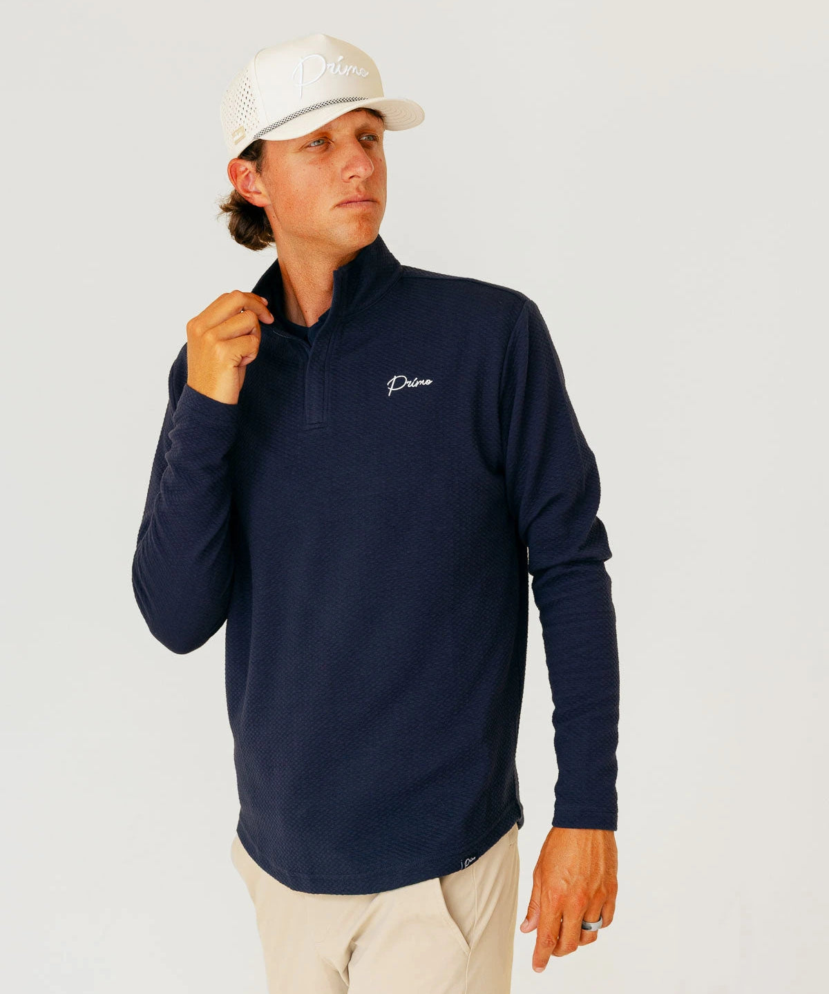 Grant Horvat Essentials Navy Classic Waffle Quarter Zip