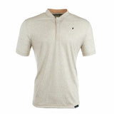 Beige patterned polo shirt on a white background