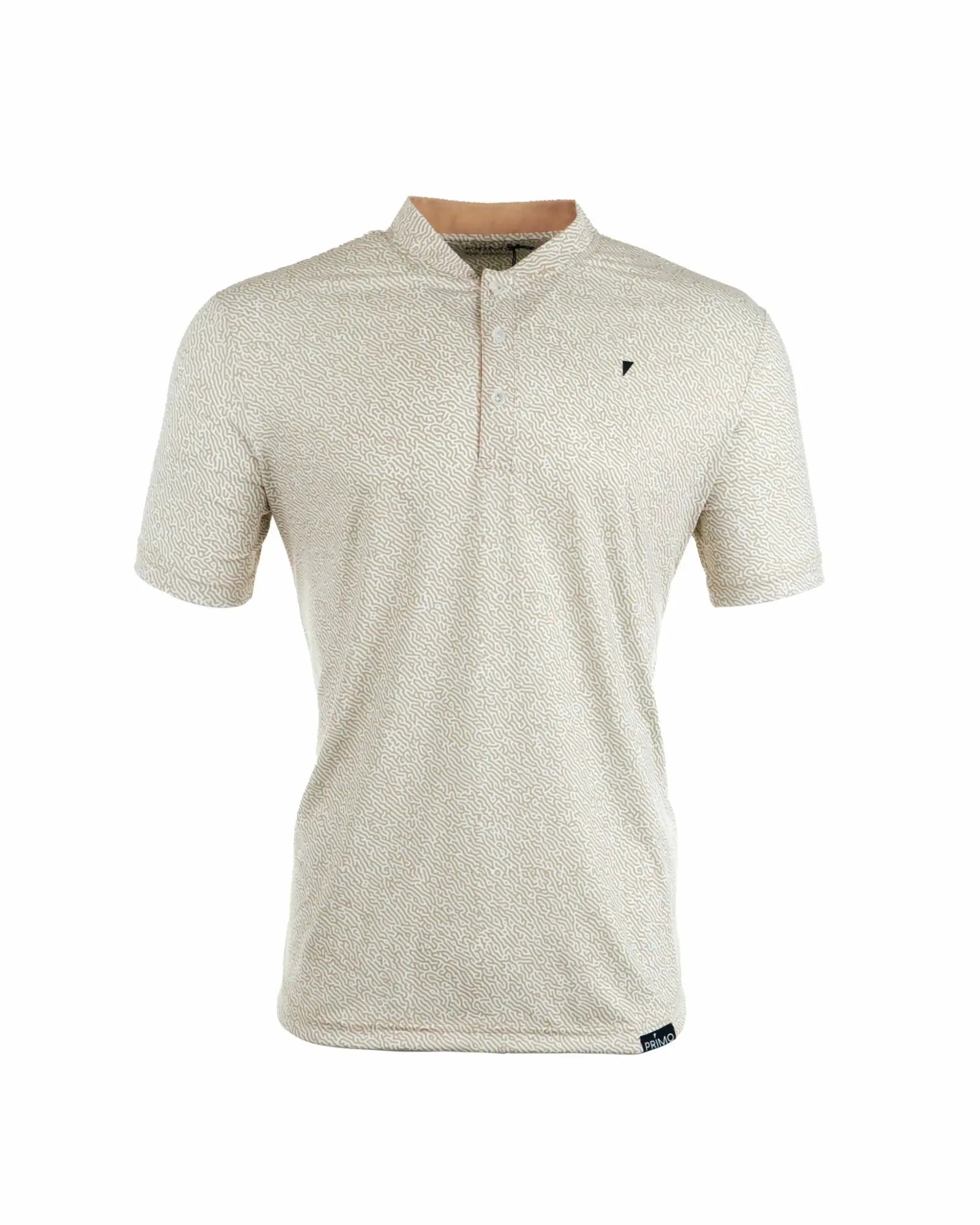 Beige patterned polo shirt on a white background