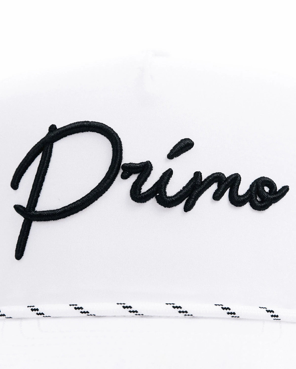 Embroidered word 'Primo' on a white background