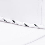 Close up detail of black/white thin rope detail on front of hat