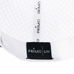 Close-up of a white cap interior with 'Primo' branding and size label on a white background