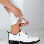 Male model showing there is a zip on the cuffed hem making them easy to wear.
