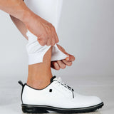 Male model showing there is a zip on the cuffed hem making them easy to wear.