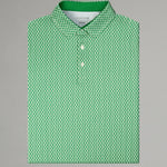Green patterned polo shirt on a gray background