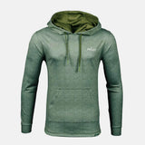 Green hoodie shown from the front with Primo logo and kangaroo pouch