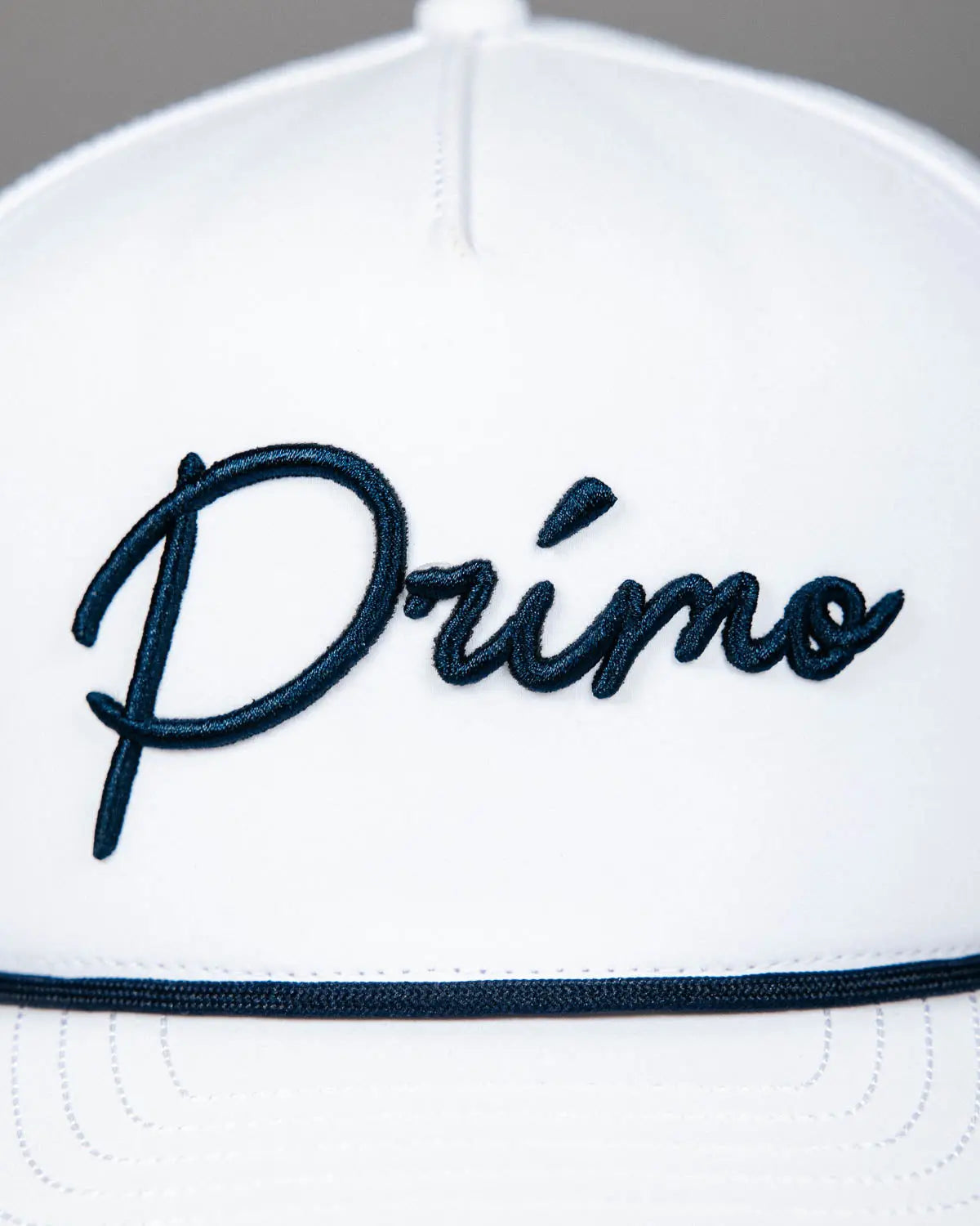 Close up of Primo embroidered logo