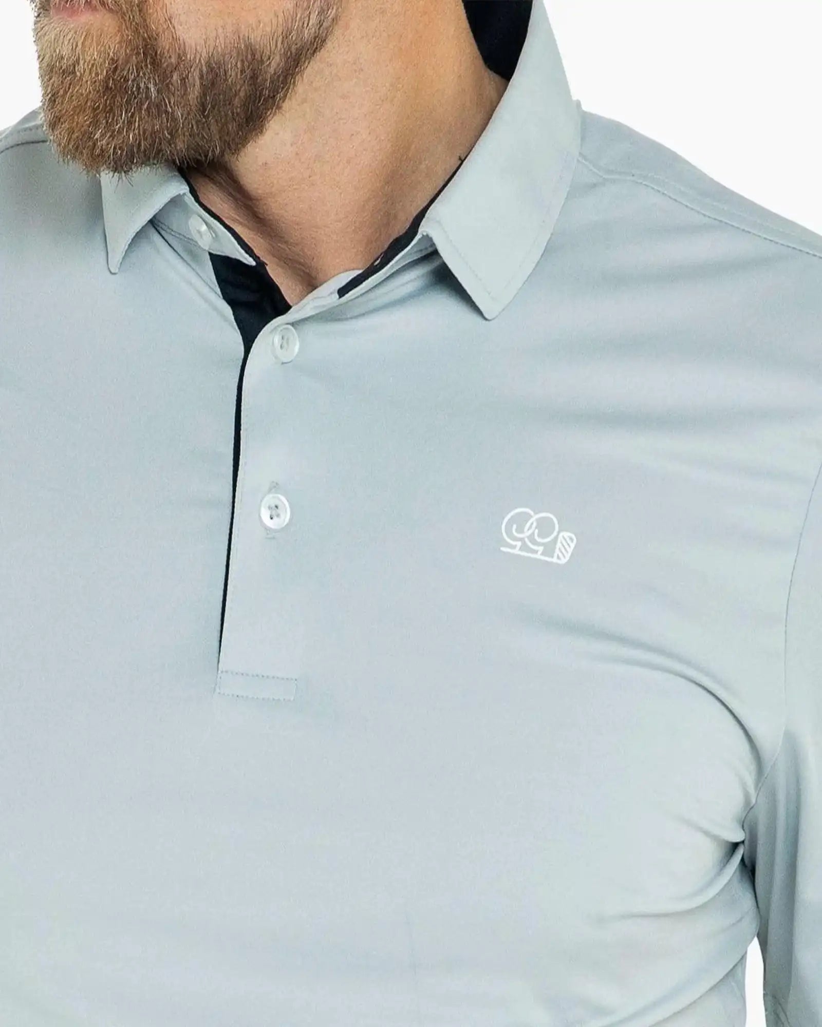 Light gray long-sleeve shirt with a brand logo on a white background